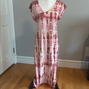 Tie-Dye Maxi Dress - Rust Red and White